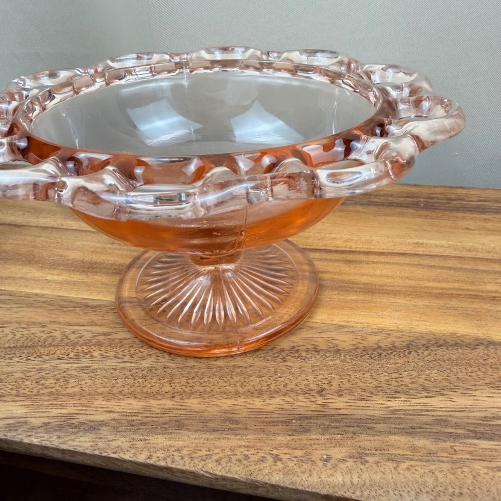 Anchor Hocking Old Colony Pink Depression Glass Open Lace Footed Bowl 8.25"